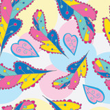 Seamless pattern with colorful abstract leaves and hearts