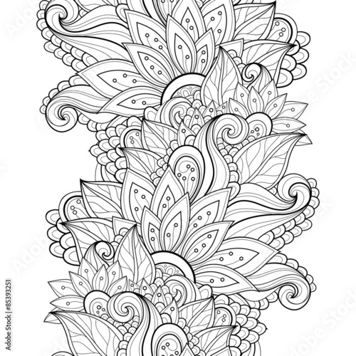 Fototapeta Naklejka Na Ścianę i Meble -  Vector Seamless Monochrome Floral Pattern