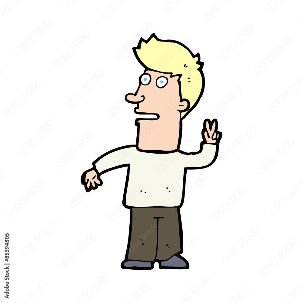 cartoon man making peace sign cartoon man making peace sign