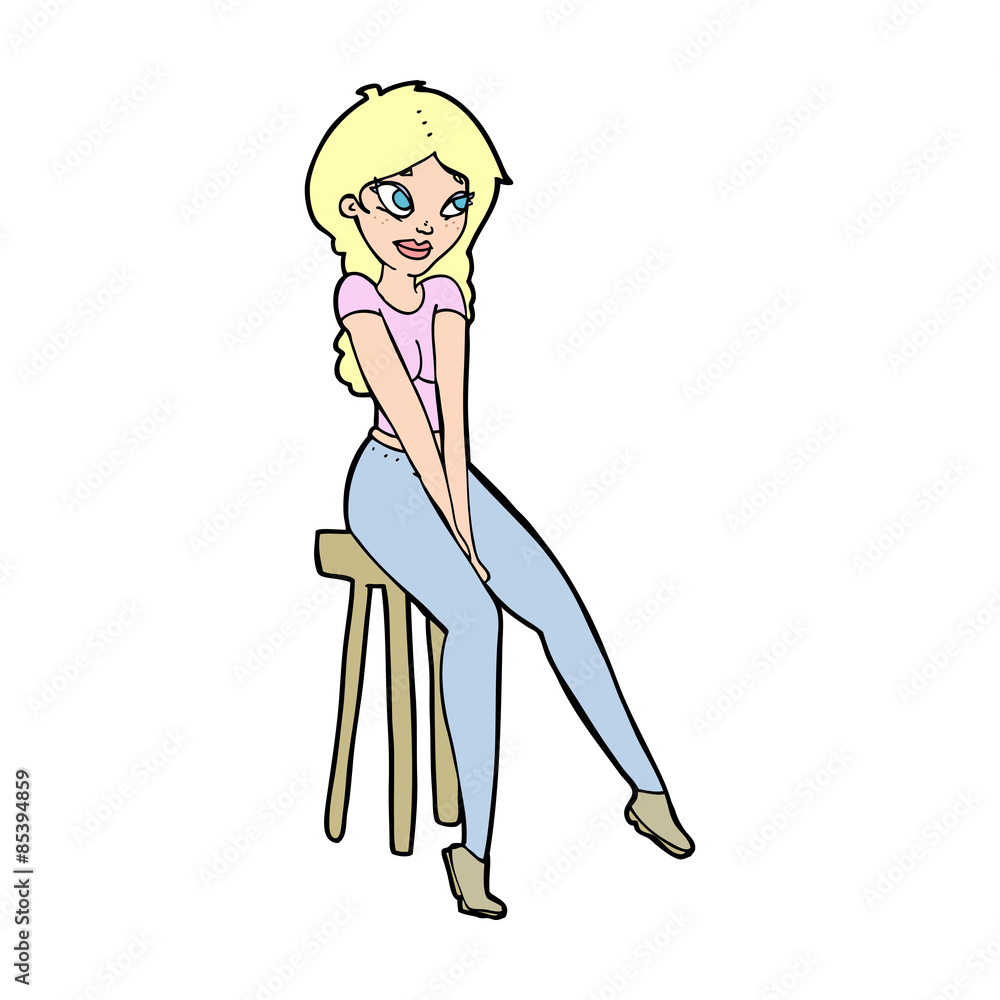 cartoon pretty girl on stool