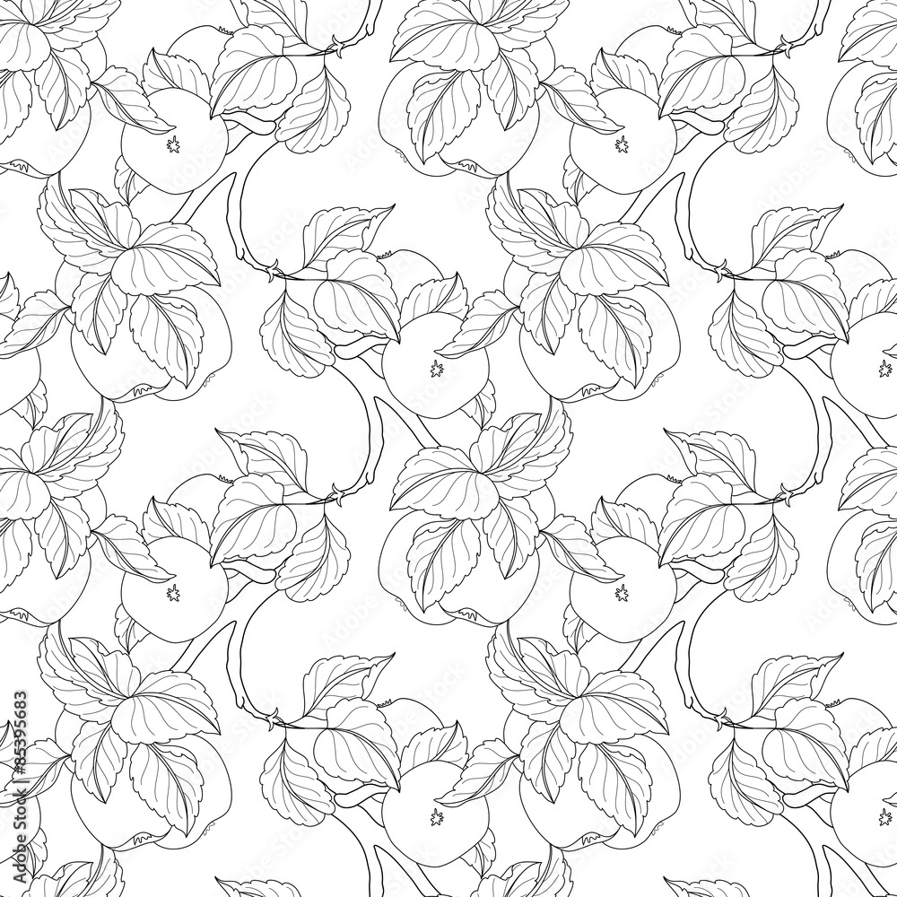 Vector Seamless Monochrome Fruit Pattern