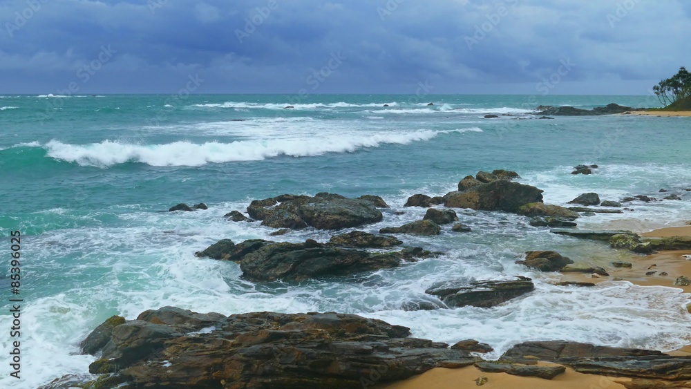 Sea stormy landscape over rocky coastline in Indian ocean 4k
Sea stormy landscape over rocky coastline in Indian ocean 4k