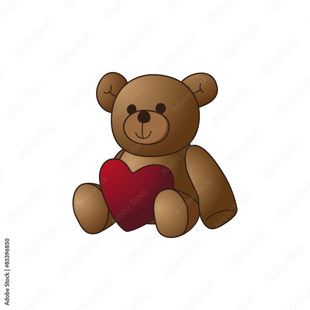 Obraz premium Cute teddy bear doll with heart shape vector image illustration