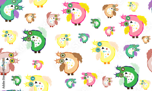 Fototapeta Naklejka Na Ścianę i Meble -  Owl colorful and fluffy pattern