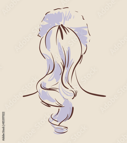 Beautiful woman hairstyle view from back illustration