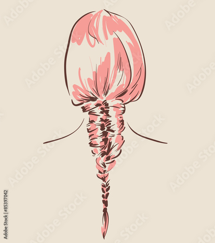 Beautiful woman hairstyle view from back illustration