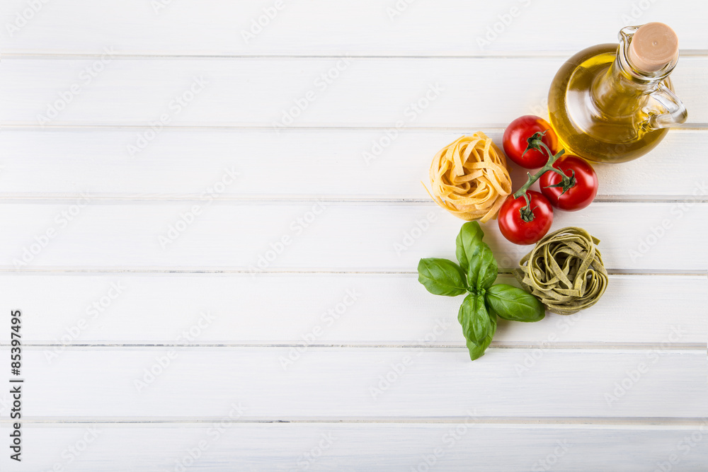Italian and Mediterranean food ingredients on wooden backgroun Italian and Mediterranean food ingredients on wooden backgroun
