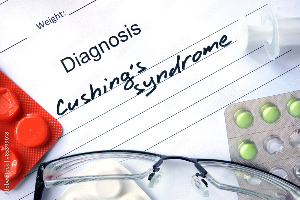Foto de Diagnosis Cushings syndrome and tablets. do Stock Adobe Stock