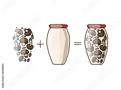 Bank of pickled mashrooms, sketch for your design