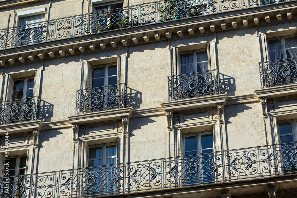 Windows and balconies of traditional Paris architecture