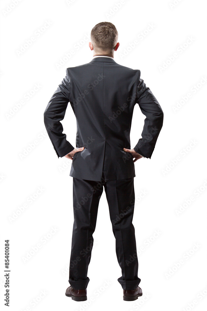 Portrait of successful businessman. Isolated on white. Back view Portrait of successful businessman. Isolated on white. Back view