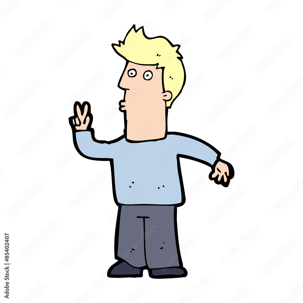 cartoon man giving peace sign