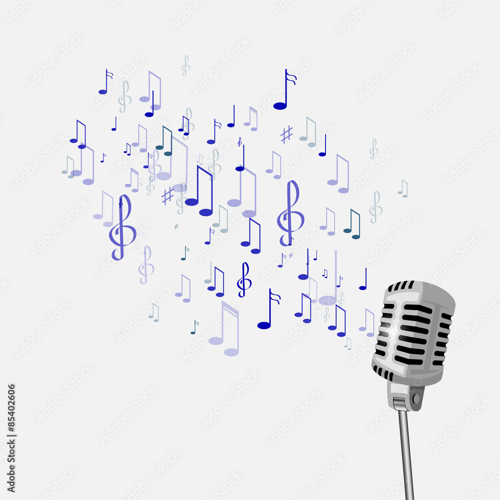 Fototapeta premium retro microphone and musical notes.