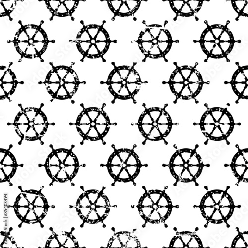 Hand drawn vector seamless pattern with black steering wheel iso