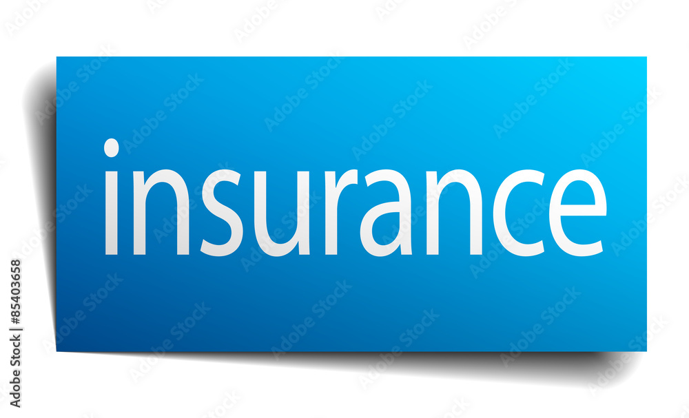 insurance blue paper sign on white background insurance blue paper sign on white background