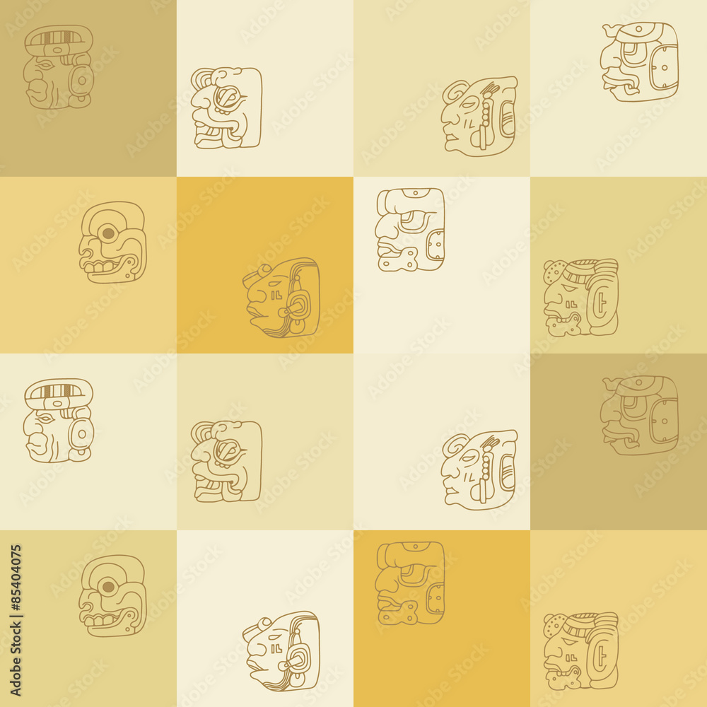 Seamless background with Maya head numerals glyphs for your design Seamless background with Maya head numerals glyphs for your design