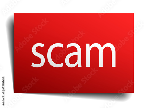 scam red paper sign isolated on white