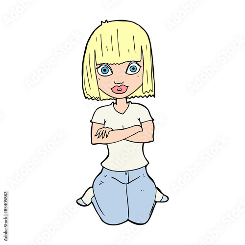 cartoon woman kneeling