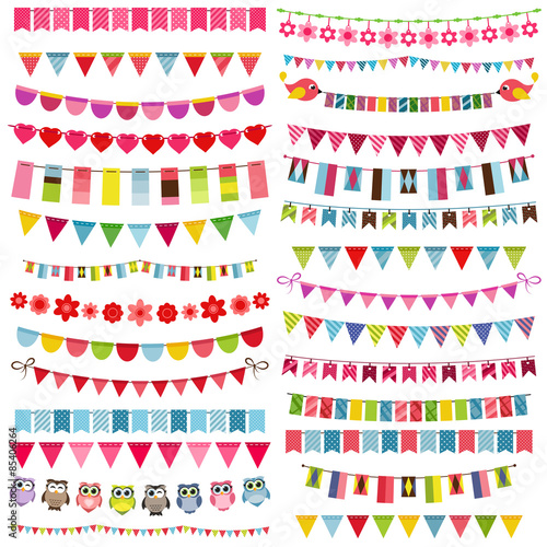 Colorful flags, bunting and garland set