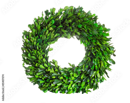 Photography Wreath made of boxwood leaf wreath on white background