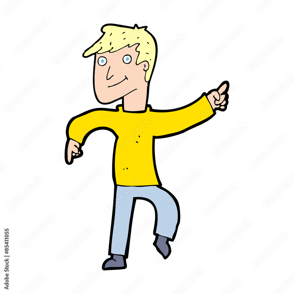 cartoon happy man pointing