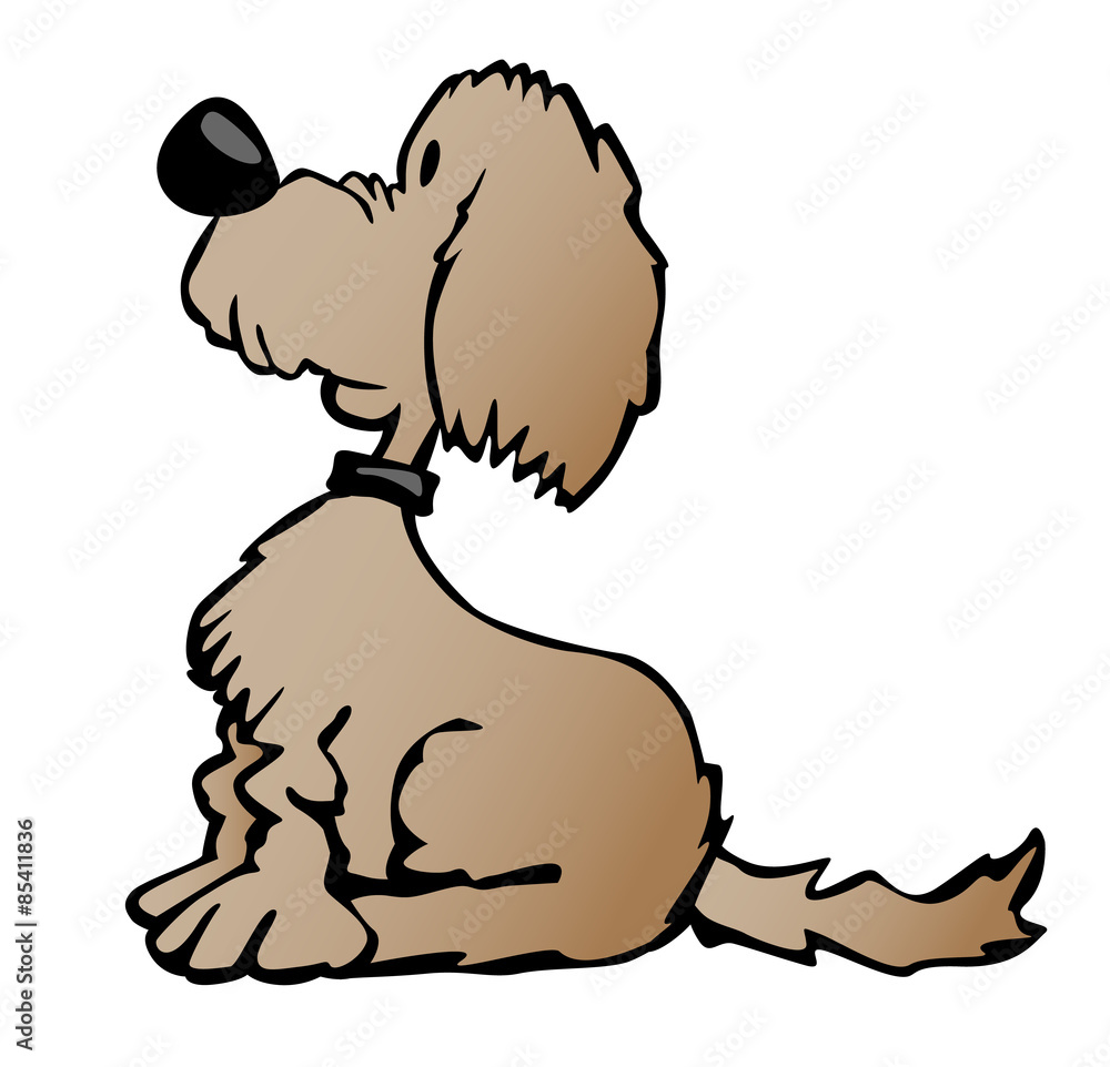 Cute Cartoon Dog, Sitting Looking Upward, Side View Vector Illustration