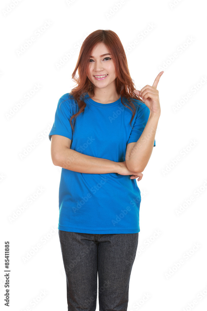 Woman think of idea with t-shirt Woman think of idea with t-shirt