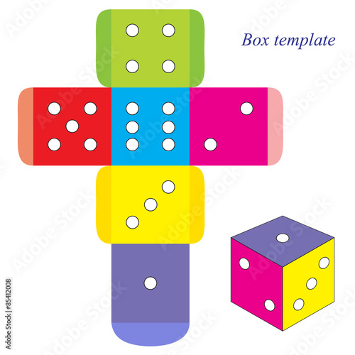 Colorful dice, box template. Vector illustration.