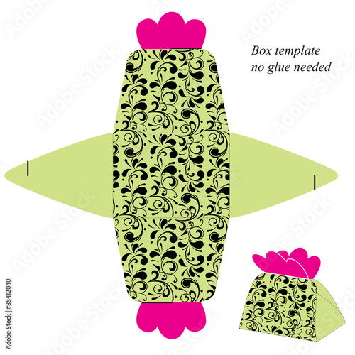 Gift box template with floral pattern. No glue needed 