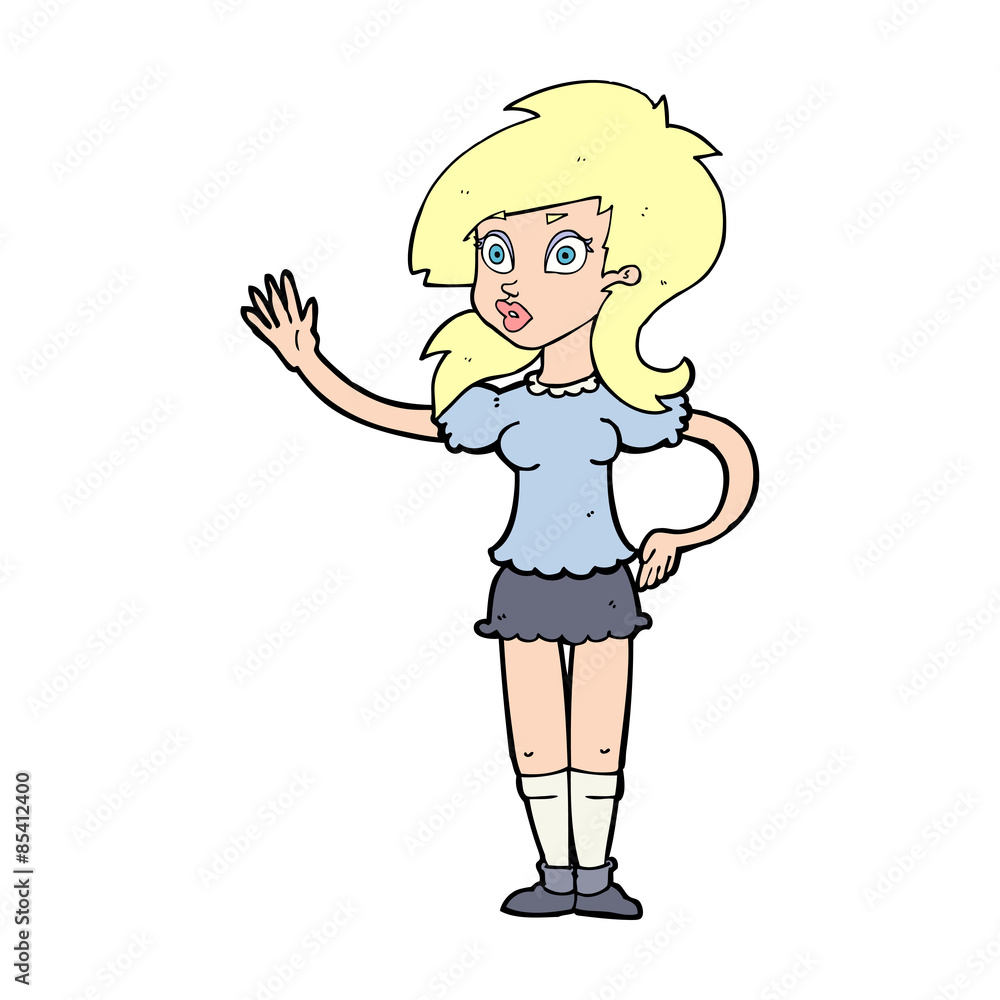 cartoon pretty woman waving for attention cartoon pretty woman waving for attention