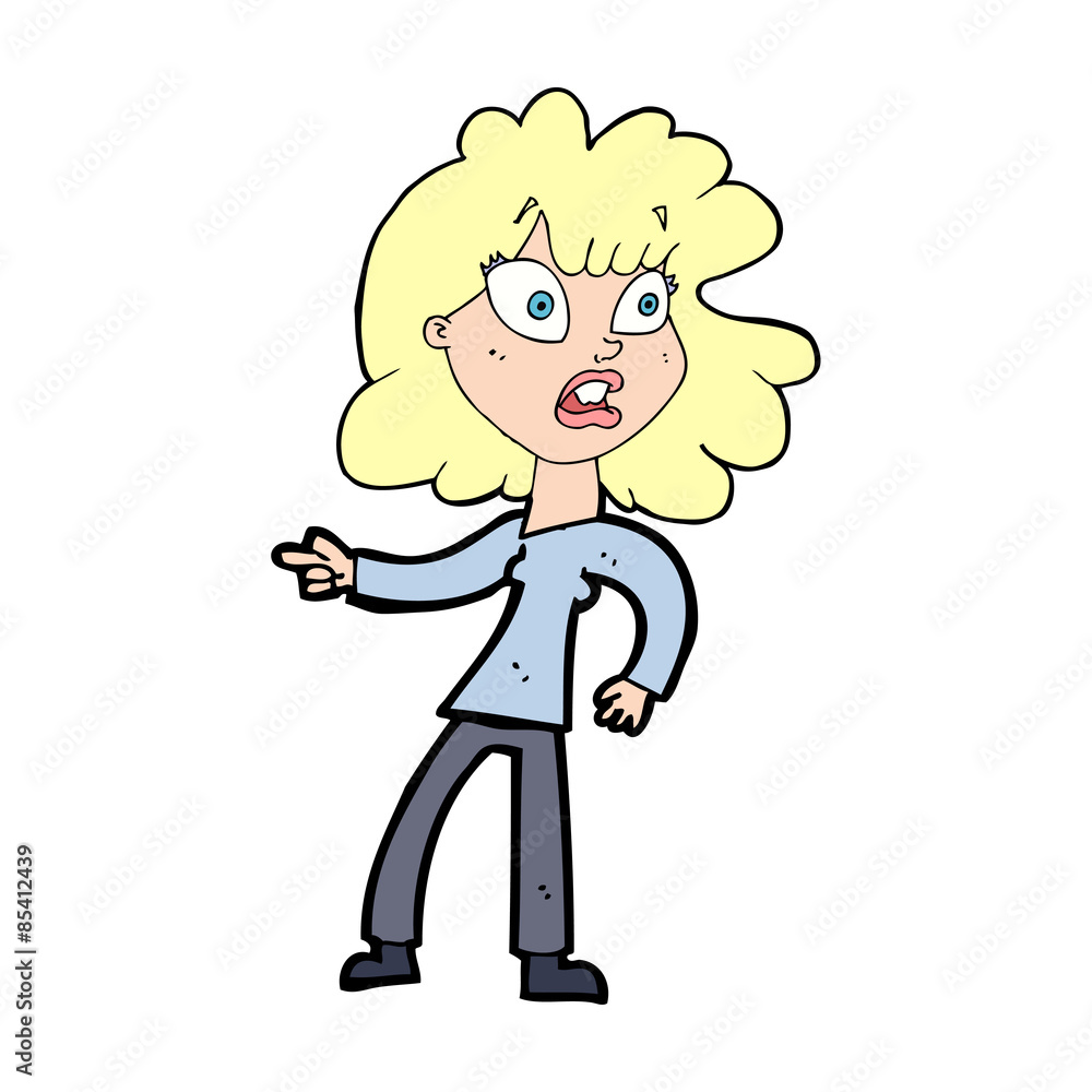 cartoon worried woman pointing cartoon worried woman pointing