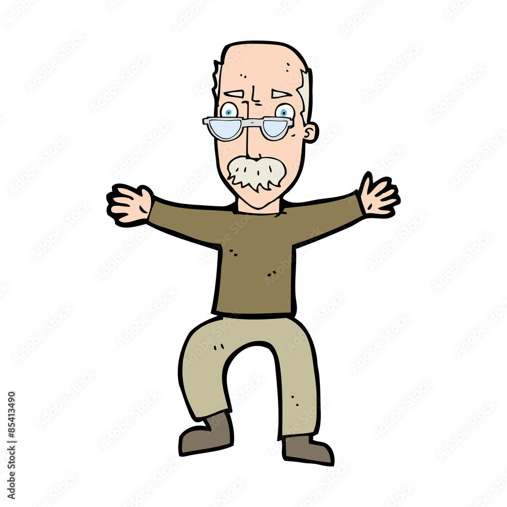 cartoon old man waving arms