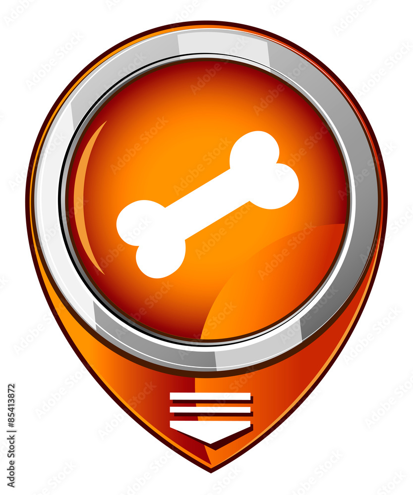 Dog bone icon. Orange map pointer Dog bone icon. Orange map pointer