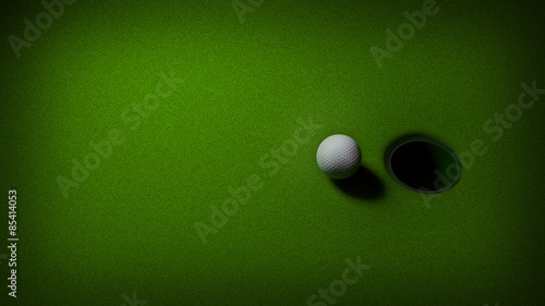 Green background with golf ball and hole
