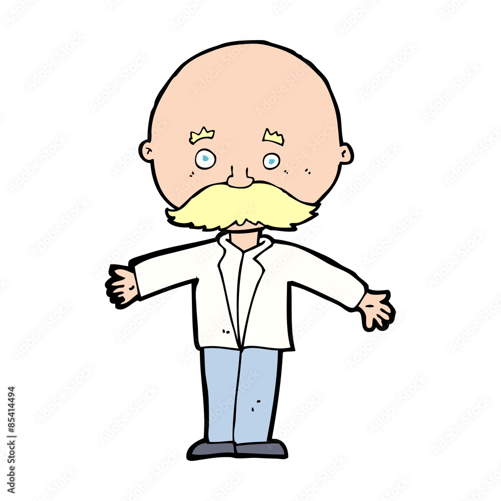 cartoon bald man with open arms