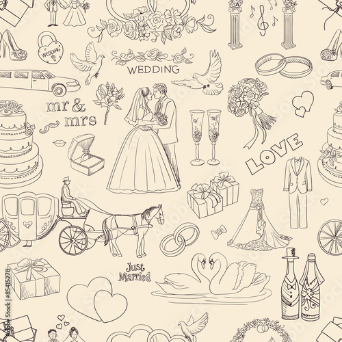 Seamless pattern with wedding icons