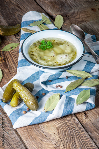 Soup with pickled cucumber