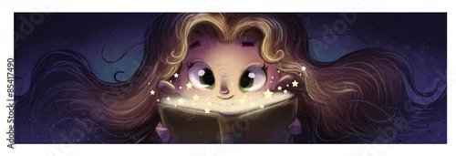 Obraz dziewczyna czyta magiczną książkę