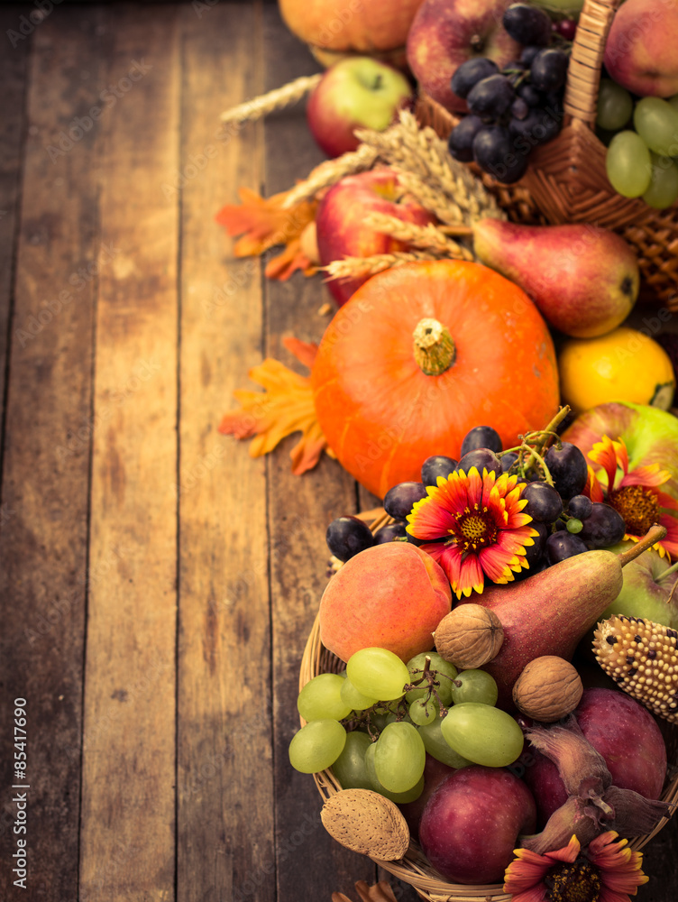 Autumn background with fresh fruits