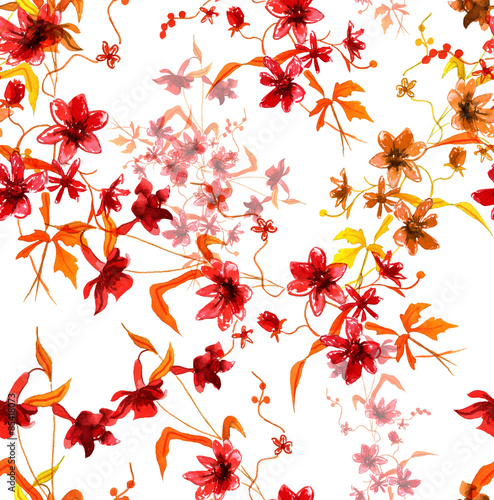 Wallpaper Mural Retro-styled watercolour branch of abstract flowers, seamless pattern Torontodigital.ca