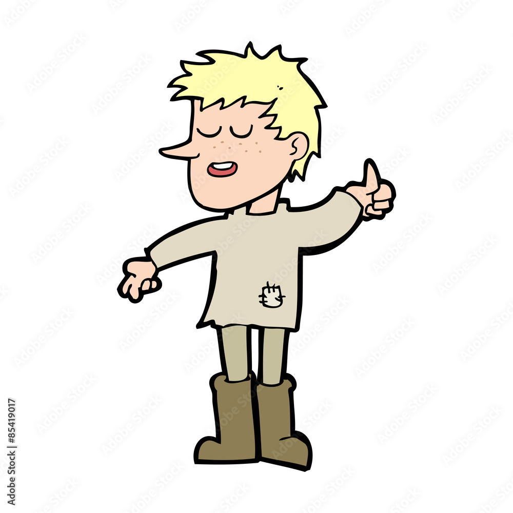 cartoon poor boy with positive attitude