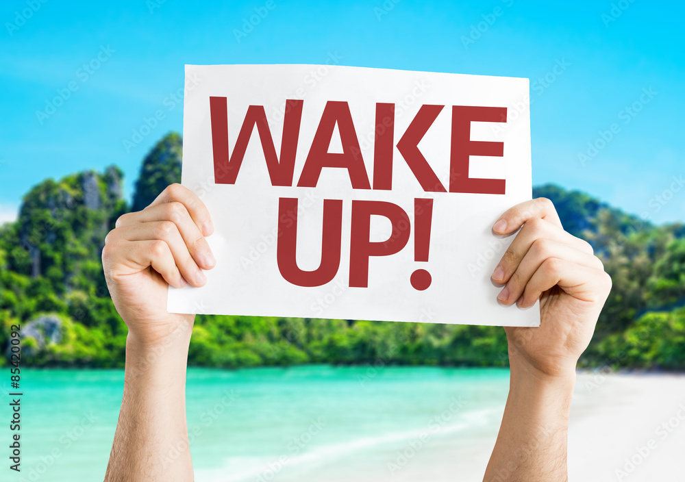 Wake Up! card with beach background Wake Up! card with beach background