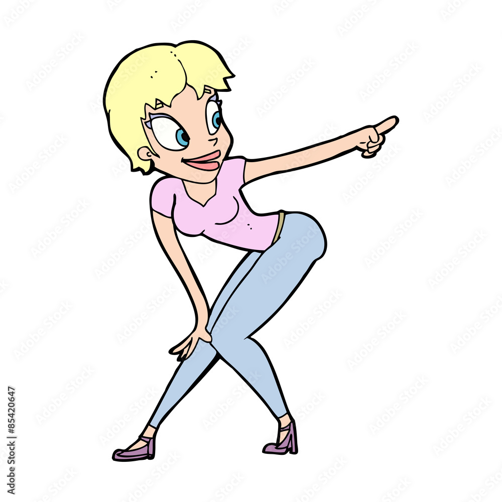 cartoon pretty woman pointing