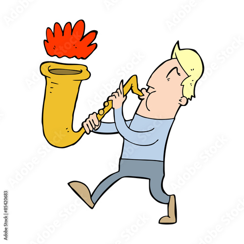 cartoon man blowing saxaphone