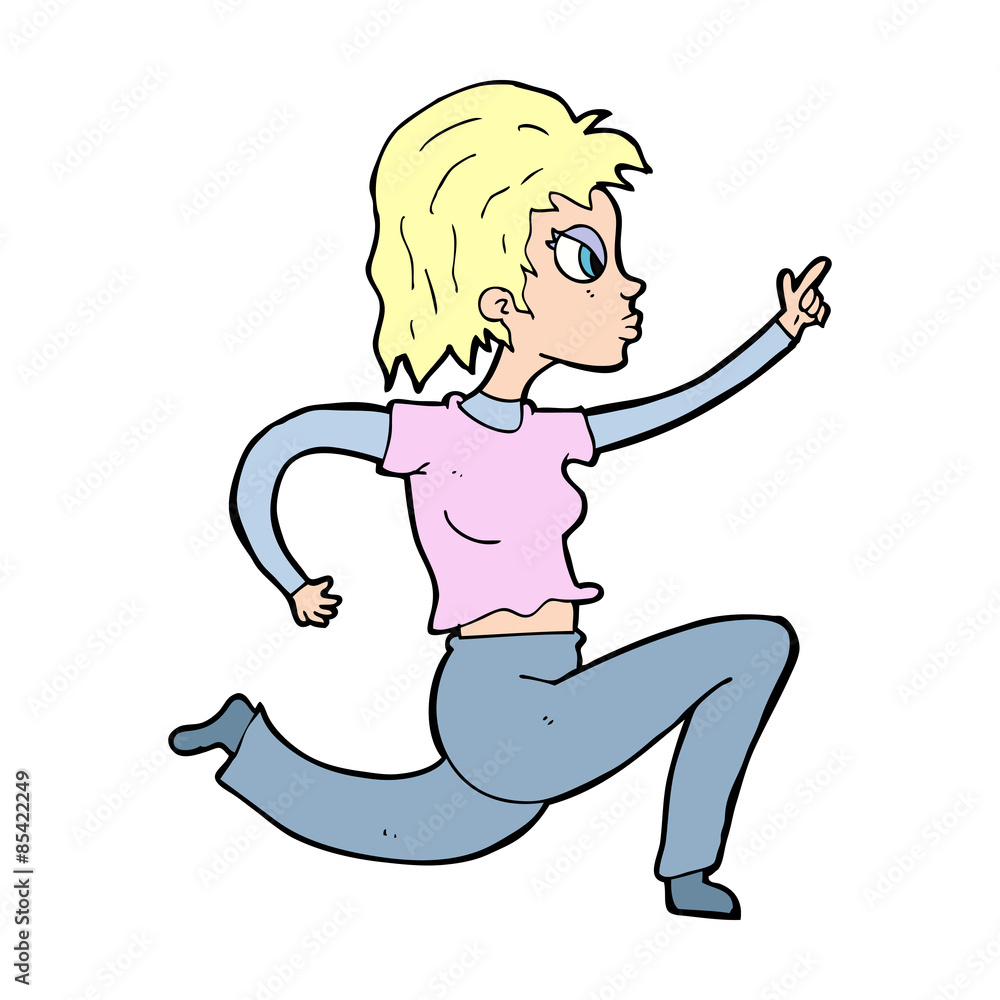 cartoon woman running and pointing cartoon woman running and pointing