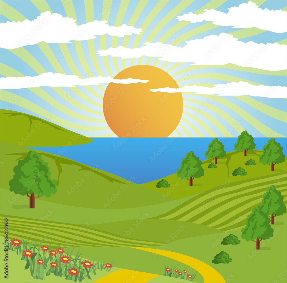 Fototapeta premium Abstract nature landscape sun sky road