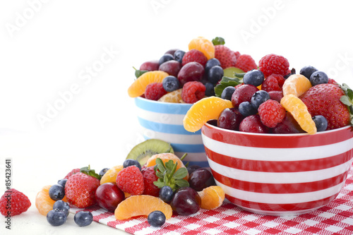 Fresh colorful fruit in breakfast bowls