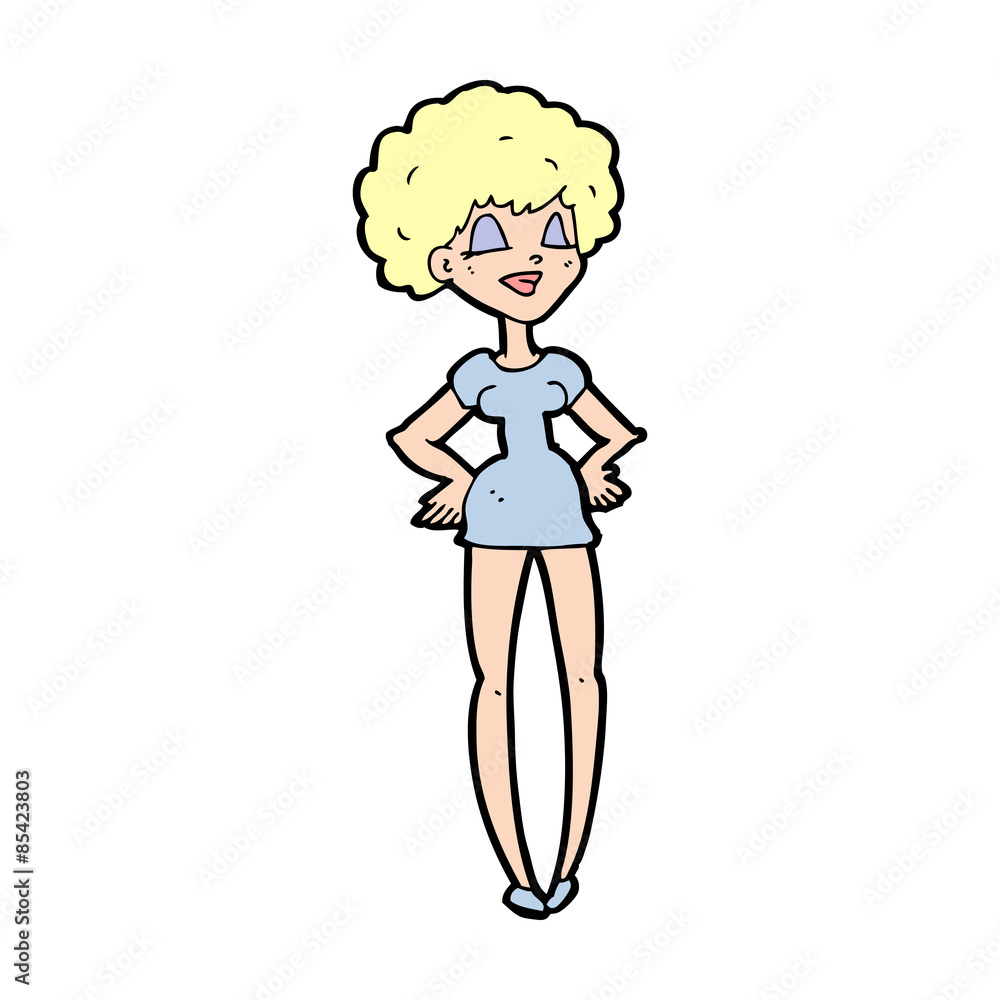 cartoon happy woman with hands on hips cartoon happy woman with hands on hips