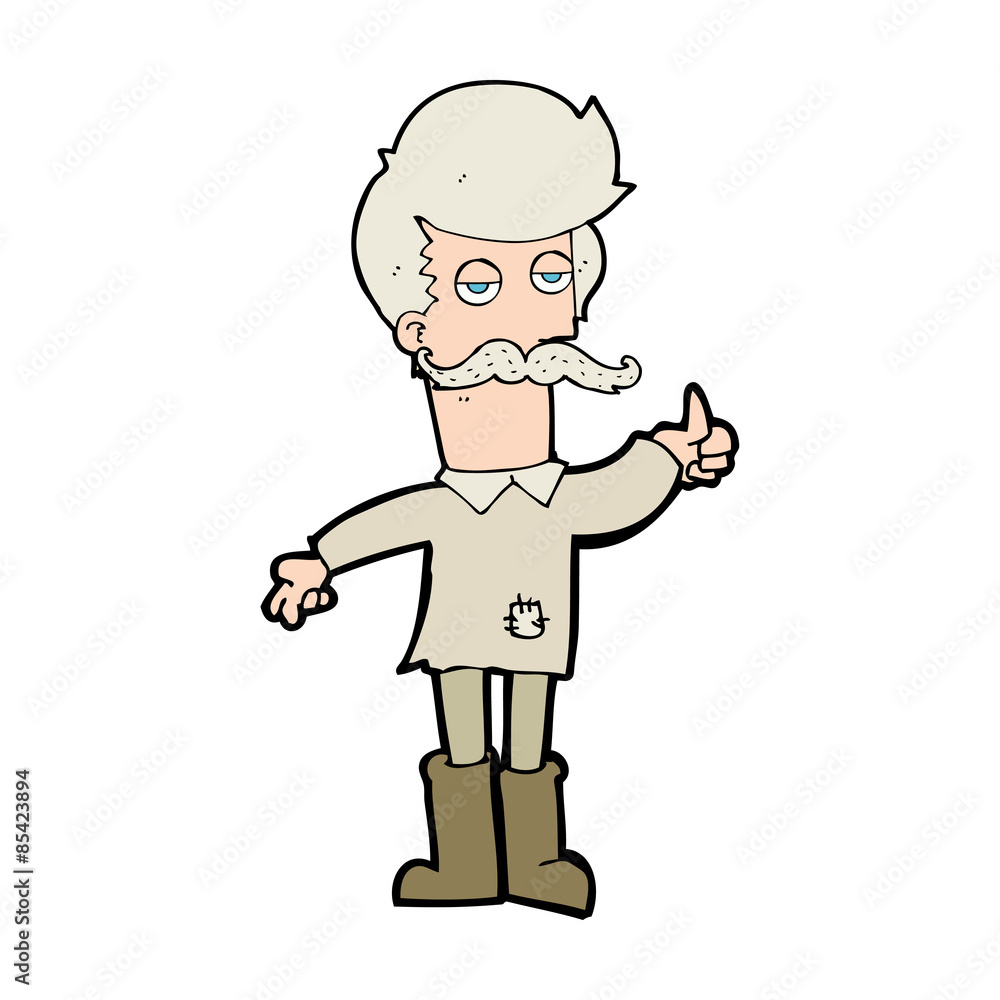 cartoon old man in poor clothes