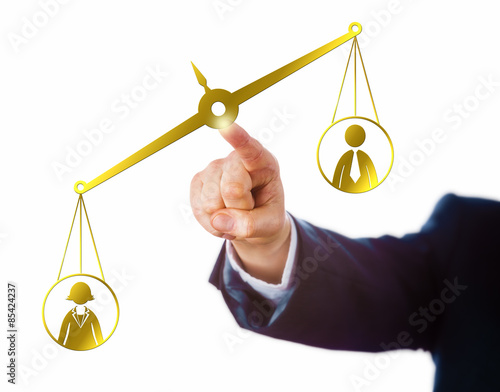 Female Worker Outdoing A Male On A Virtual Scale